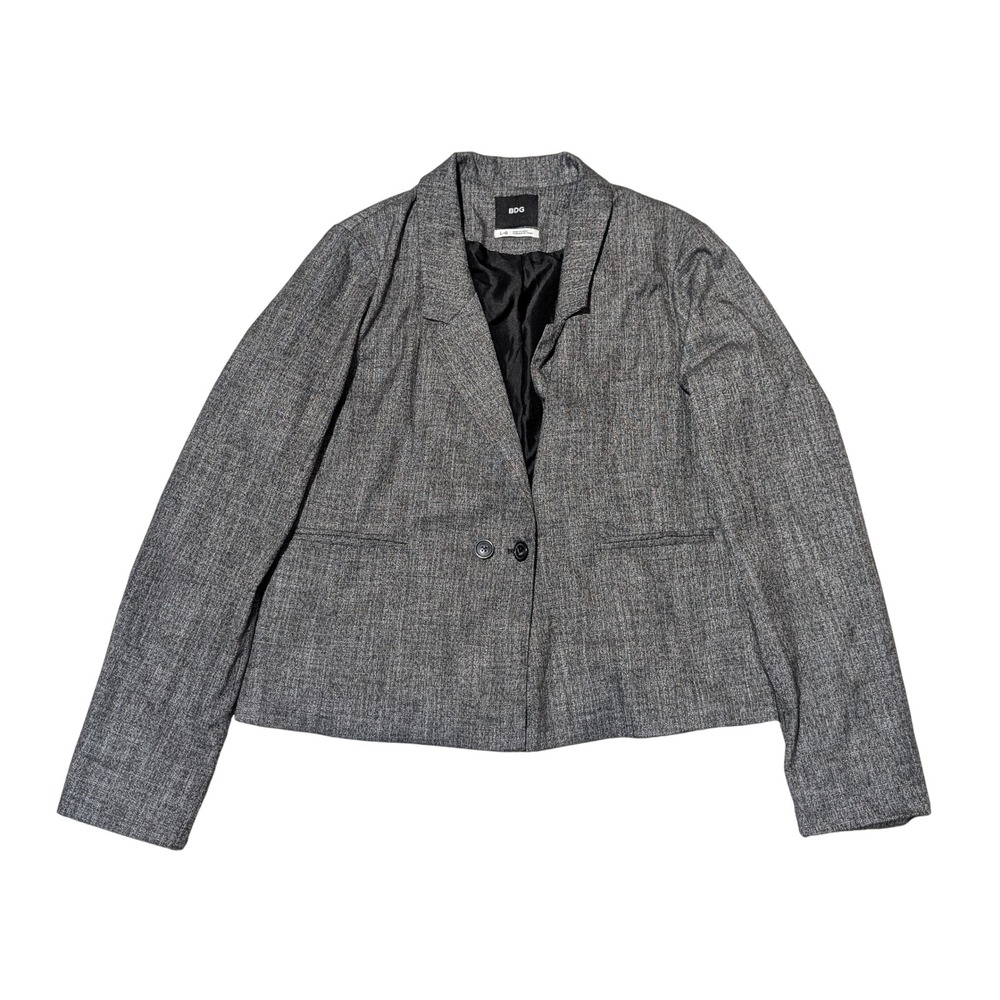 Womens Blazer L Grey Cropped Two Button Marl Textured Career BDG Jacket